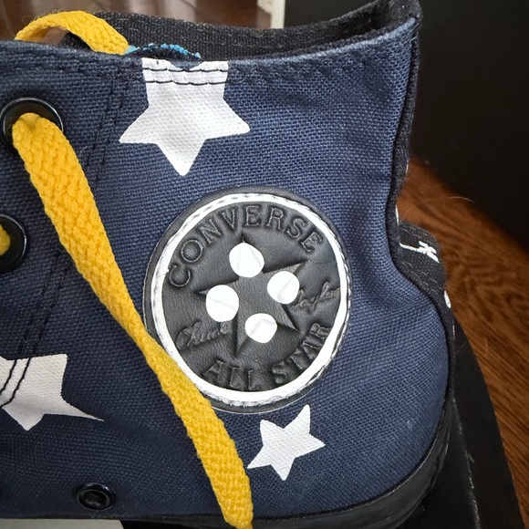 Coraline Converse Navy Star High-Tops with Yellow Laces - Picture 3 of 7